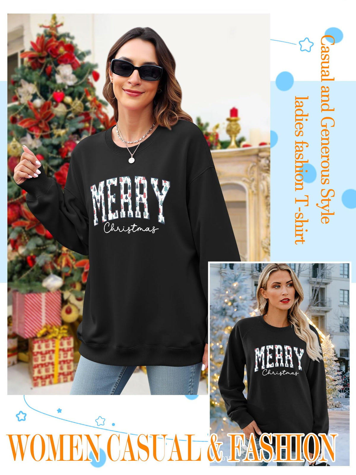 Christmas Shirts For Women Merry Christmas Graphic Crewneck Sweatshirt Tops