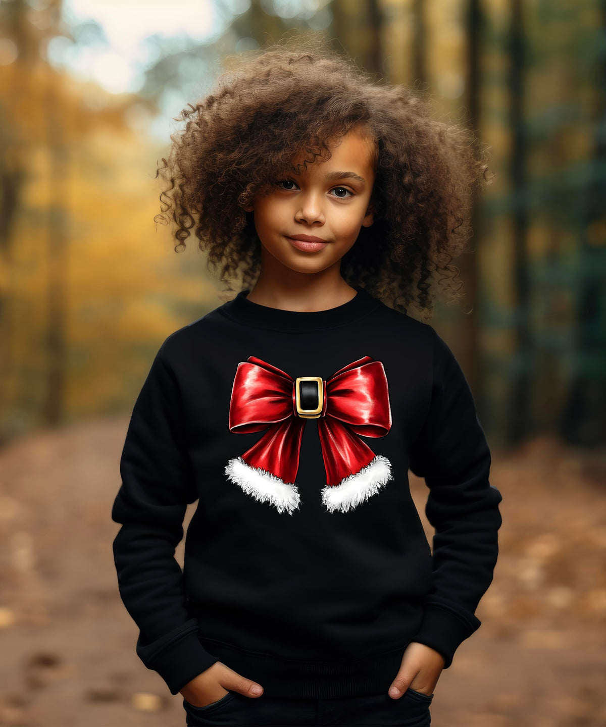 Olive Loves Apple Red Santa Bow Sweatshirt for Women Teens and Kids Christmas Holiday Pullover