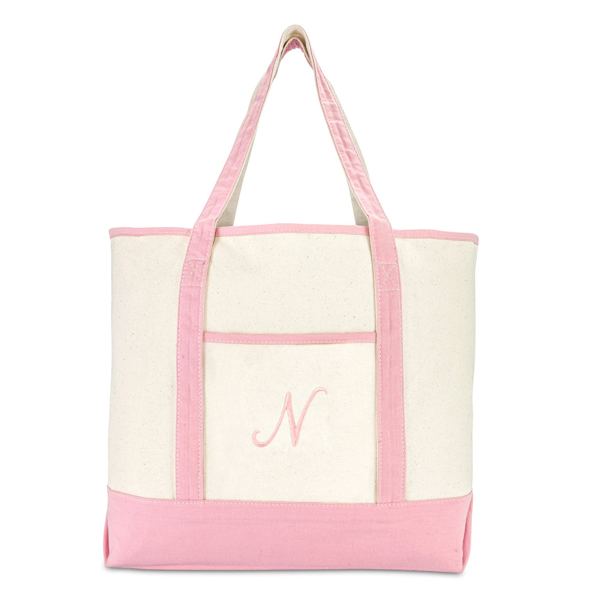 Dalix Women's Cotton Canvas Tote Bag Large Shoulder Bags Pink Monogram a - Z | Large