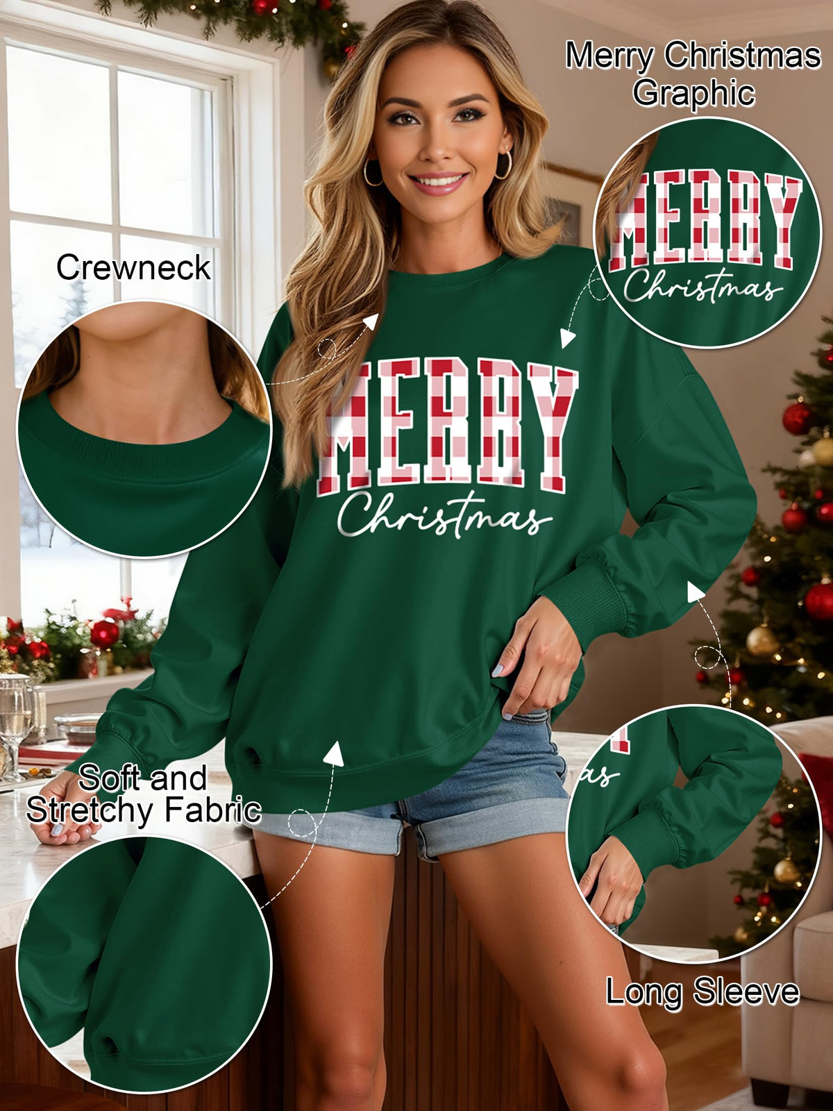 Christmas Shirts For Women Merry Christmas Graphic Crewneck Sweatshirt Tops