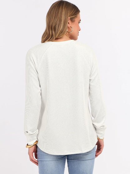 ANRABESS Women's Waffle Knit Henley Top Long Sleeve Shirts