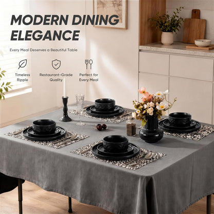 E-far Stoneware Dinnerware Set, 16-Piece Plates and Bowls Sets for 4