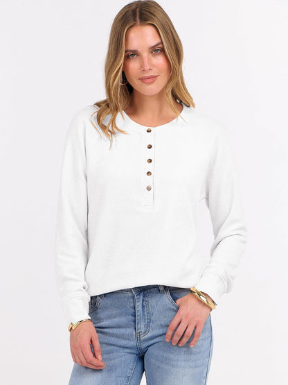ANRABESS Women's Waffle Knit Henley Top Long Sleeve Shirts