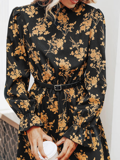 CUPSHE Women Mock Neck Floral Smocked Waist Mini Dress