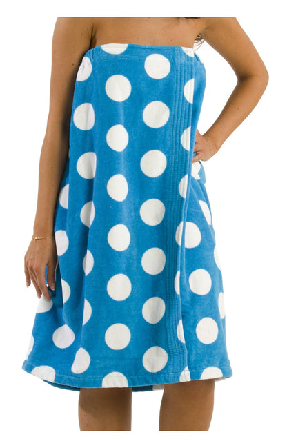BY LORA Polka Dot Cotton Womens Terry Velour Spa Wrap Towel