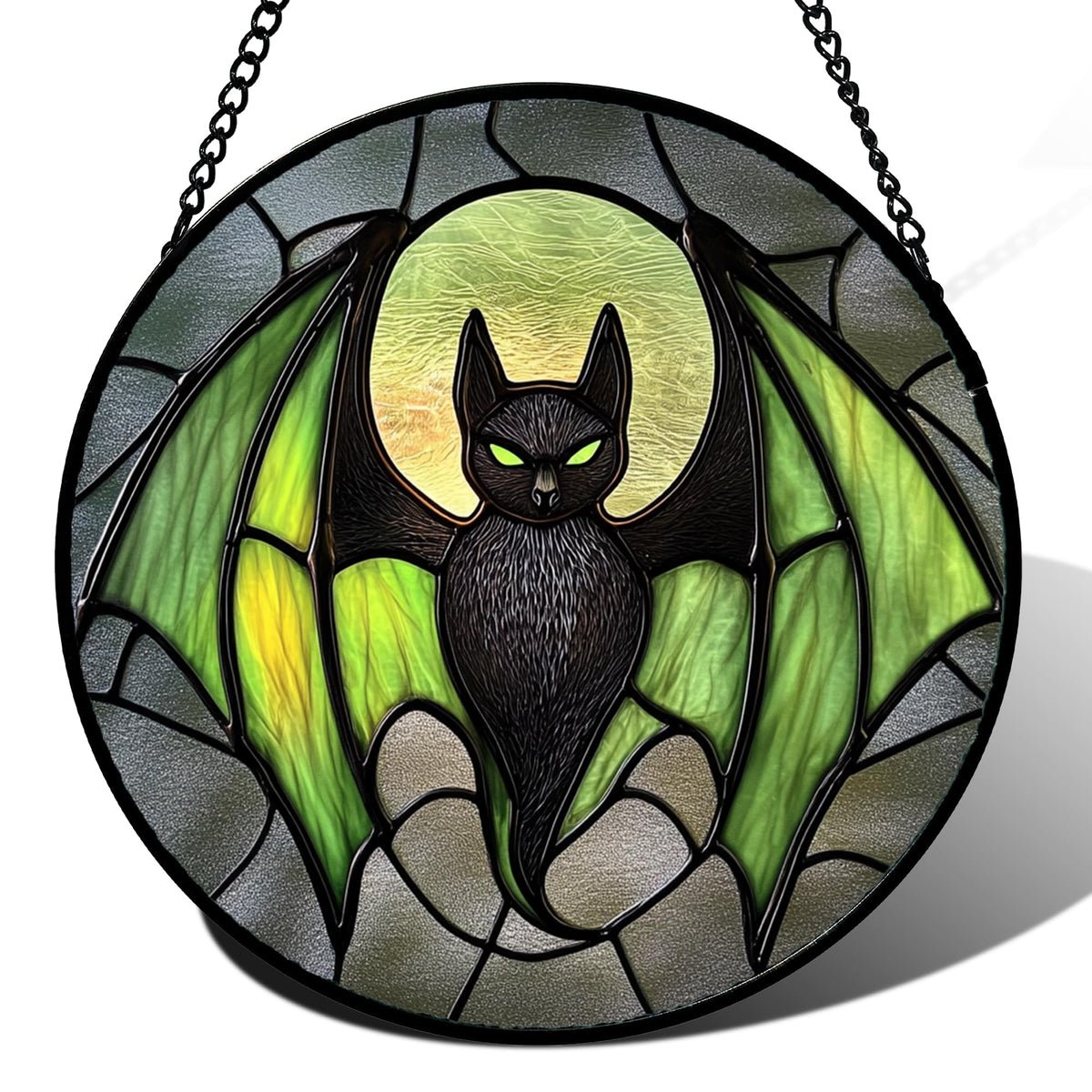 Stained Glass Window Hanging - Halloween Red White Scary Pumpkin Suncatcher for Doors Garden Home Spooky Rattan Sun Catchers Gothic Decor Horror Gifts for Women Men Friend Boy Girl 15 In
