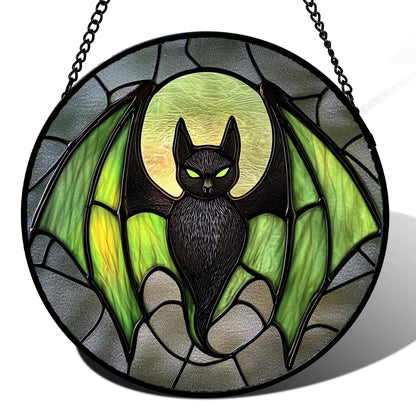 Stained Glass Window Hanging - Halloween Red White Scary Pumpkin Suncatcher for Doors Garden Home Spooky Rattan Sun Catchers Gothic Decor Horror Gifts for Women Men Friend Boy Girl 15 In