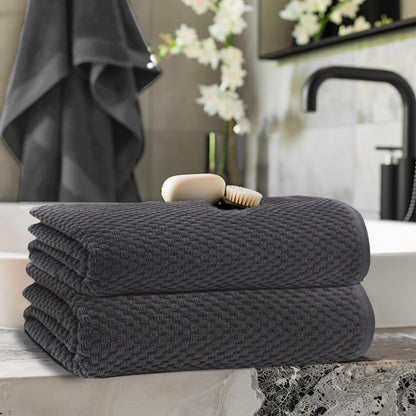 Cotton Craft- Euro Spa Set of 4 Luxury Waffle Weave Bath Towels, Oversized Pure Ringspun Cotton, 30 Inch X 56 Inch, White