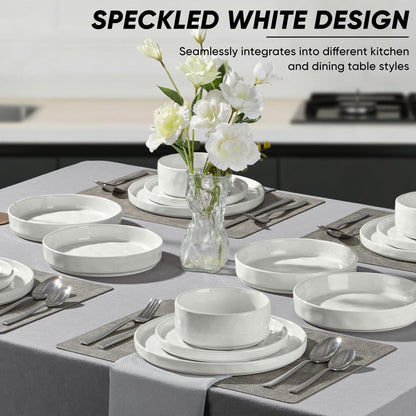 E-far Stoneware Dinnerware Set, 16-Piece Plates and Bowls Sets for 4