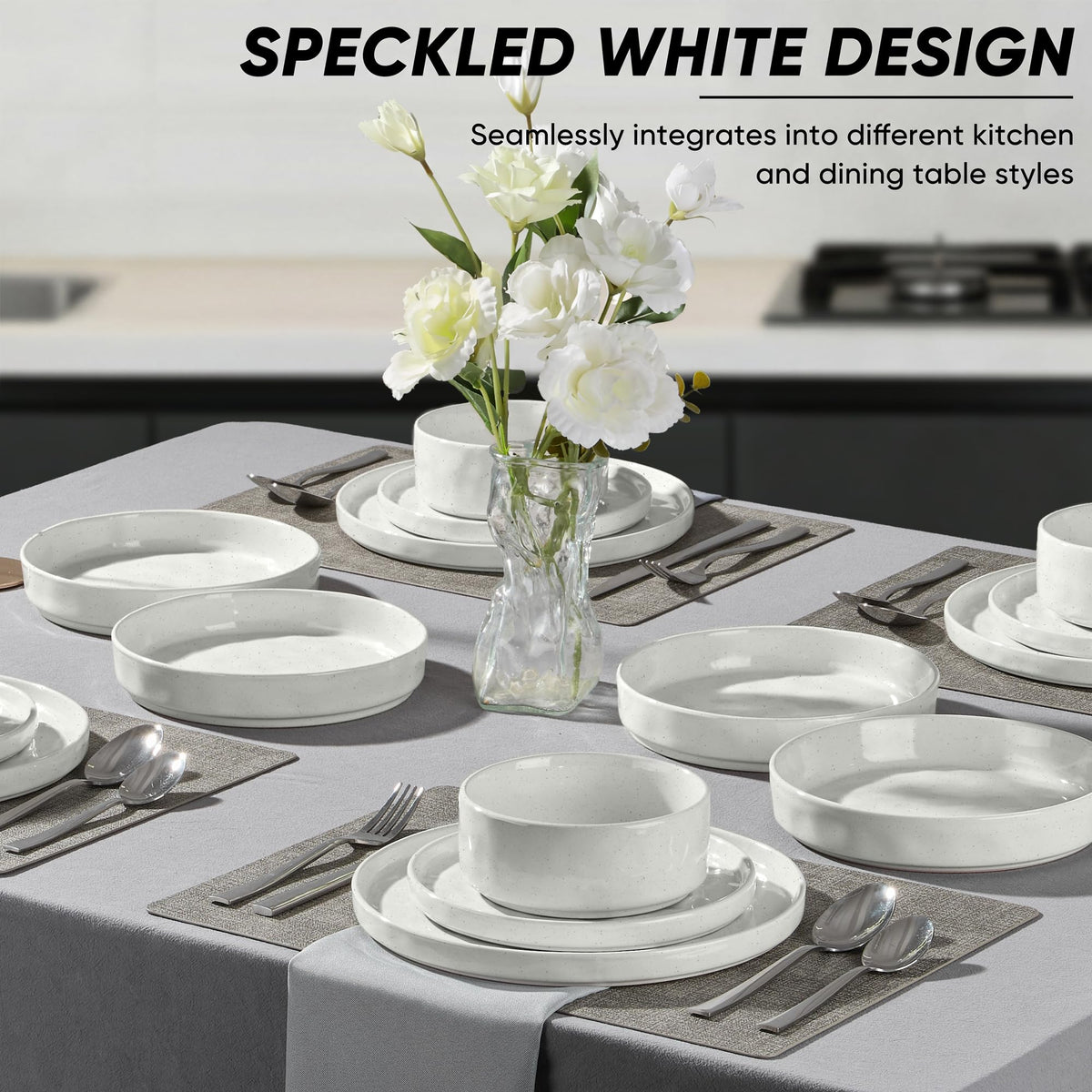 E-far Stoneware Dinnerware Set, 16-Piece Plates and Bowls Sets for 4