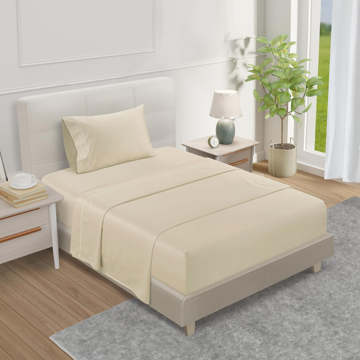 100% Egyptian Cotton Sheets King Size Sheets Set with Fully Elasticated 15" Deep Fitted Sheet & Pillowcases