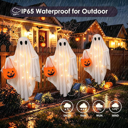 Solar Ghost Halloween Lights 2Pack Hanging Stake Yard Decor | Solar Glowing Ghost Decor, Rainproof, Dual Mount. Perfect Lawn Porch Decor for Halloween Fans