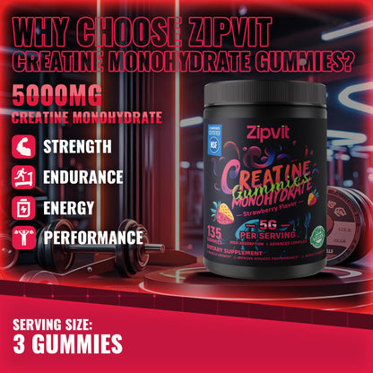 Creatine Monohydrate Gummies, Nsf Certified Creatine Gummy, 5g Dose for Men & Women to Support Muscle, Strength, Recovery, Cognitive Health & Memory, Pineapple Flavor, 135 Gummies