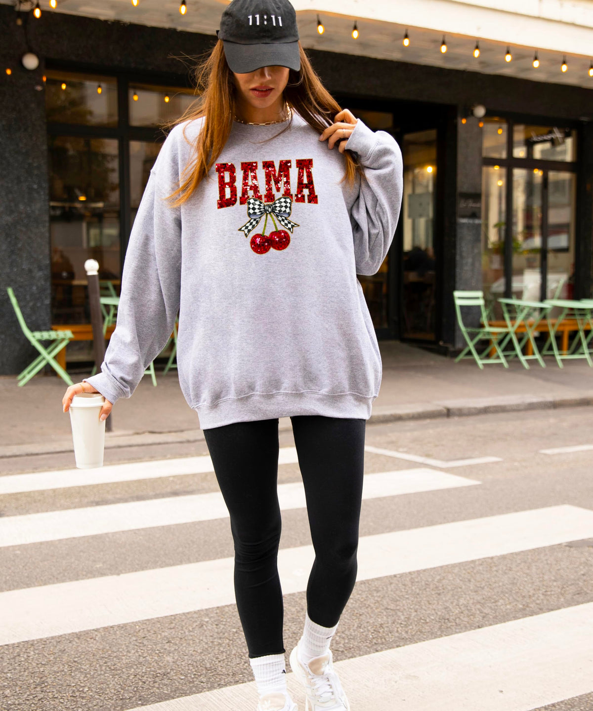 Olive Loves Apple Bama Red Ink-Printed Sequins Sweatshirt for Women & Teens Alabama Fall Sports Sweater