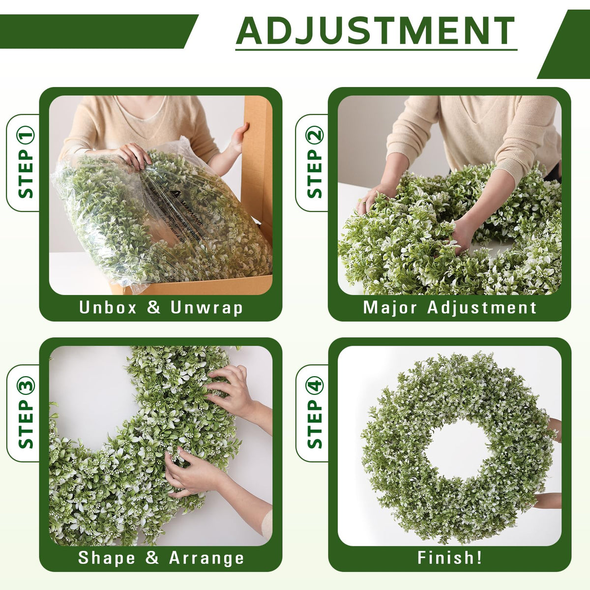 32" Large Artificial Boxwood Wreath for Front Door (White-Green) | Waterproof & Fade Resistant