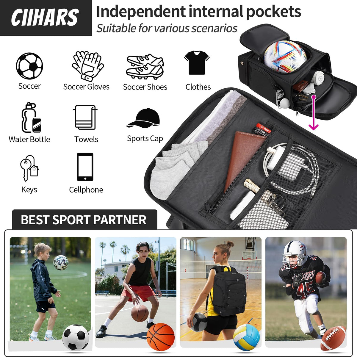 Soccer Backpack,Soccer Bag with Ball Holder and Shoe Compartment