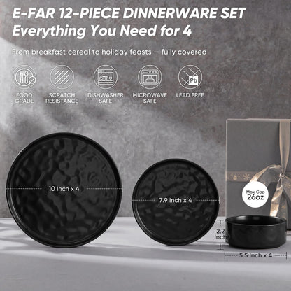 E-far Stoneware Dinnerware Set, 16-Piece Plates and Bowls Sets for 4