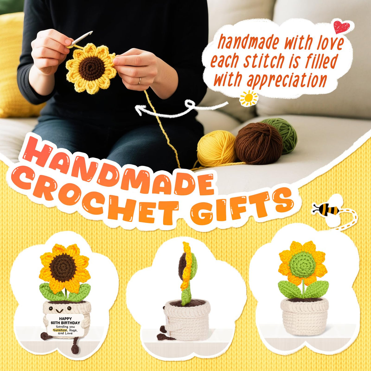 Handmade Positive Sunflower Crochet Decor