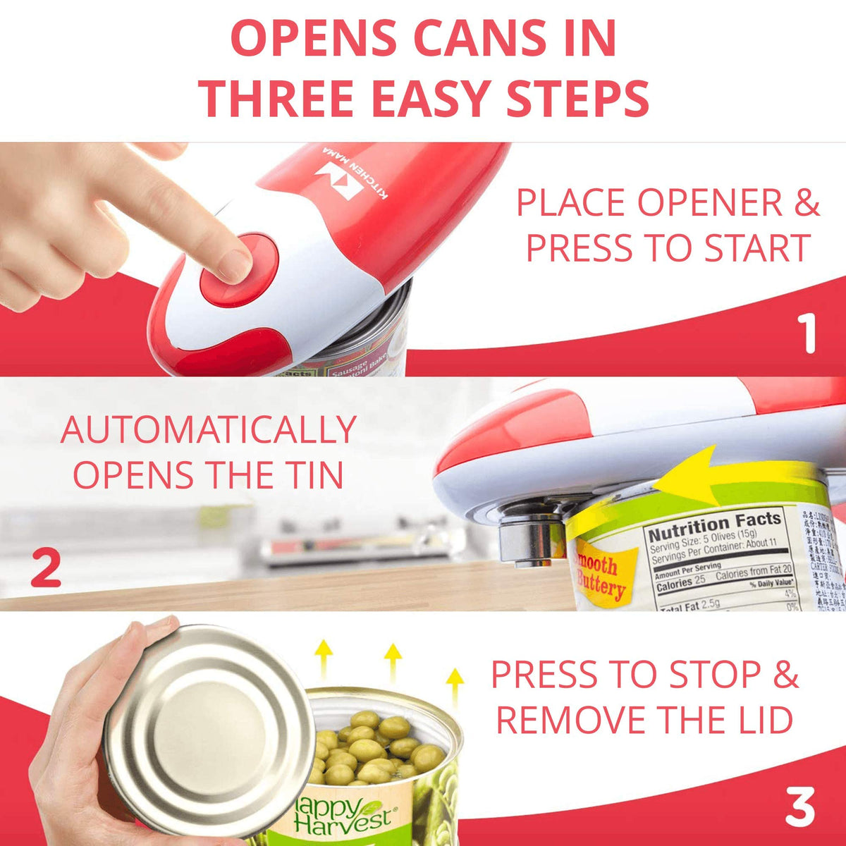 Kitchen Mama Auto Electric Can Opener: Open Your Cans with a Simple Press of Button