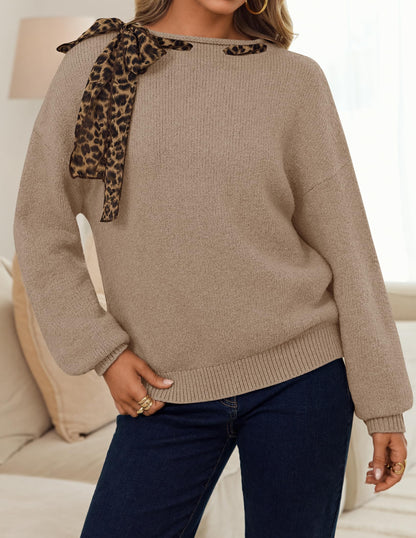 ZESICA Women's Fall Winter Cute Bow Tie Oversized Sweaters