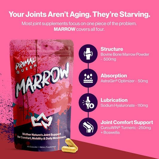 Primal Queen Marrow – Bone Marrow Joint Support for Women | 46x Bioavailable Curcuwin Turmeric, Hyaluronic Acid, Boswellia | Joint Flex Support, 46x More Absorption