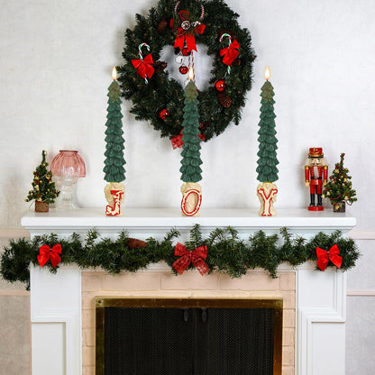 Green Christmas Tree Flameless Taper Candles Battery Operated Remote Timer