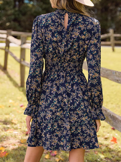CUPSHE Women Mock Neck Floral Smocked Waist Mini Dress