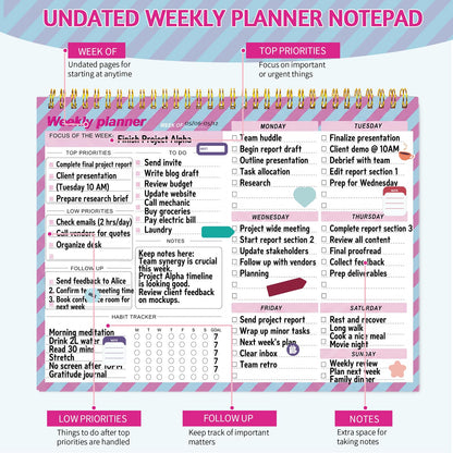 Thboxes Weekly Desk Planner, 8.5x11 In To Do List Notepad, 52 Sheets