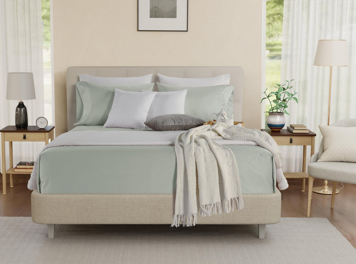 100% Egyptian Cotton Sheets King Size Sheets Set with Fully Elasticated 15" Deep Fitted Sheet & Pillowcases