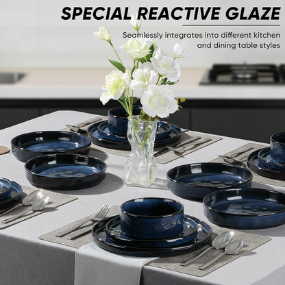 E-far Stoneware Dinnerware Set, 16-Piece Plates and Bowls Sets for 4