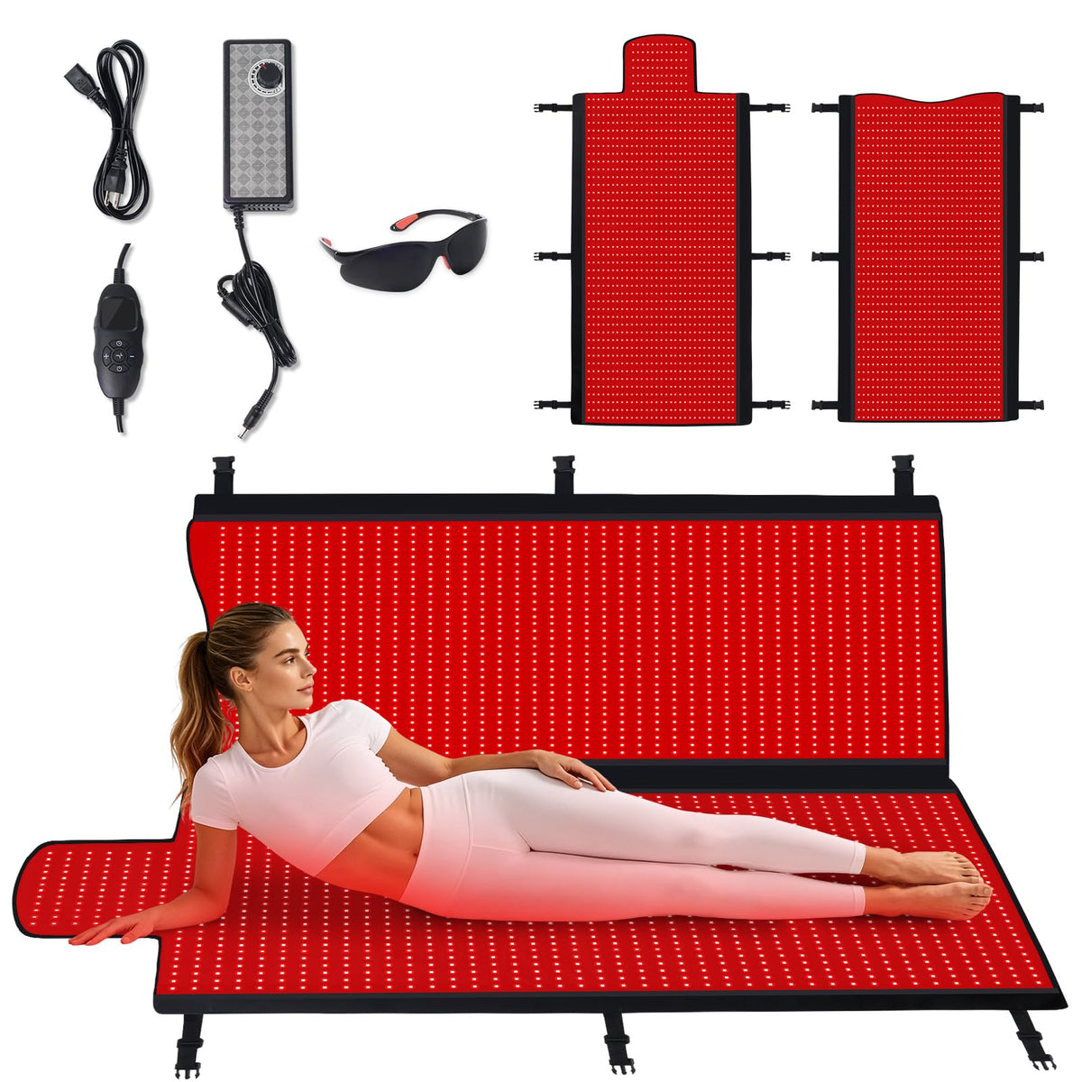 Red Light Therapy Mat for Full Body, 76.8'' X 33.4'' Red Light Therapy Blanket, 1370 (660nm & 850nm) Leds for Home Use, 3 Modes & Adjustable Timer, Premium Leather
