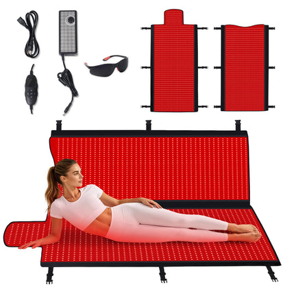 Red Light Therapy Mat for Full Body, 76.8'' X 33.4'' Red Light Therapy Blanket, 1370 (660nm & 850nm) Leds for Home Use, 3 Modes & Adjustable Timer, Premium Leather