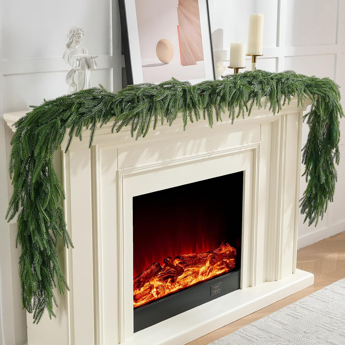 CLEANGOR 2Pcs 9FT Norfolk Pine Garlands for Christmas Decorations Indoor