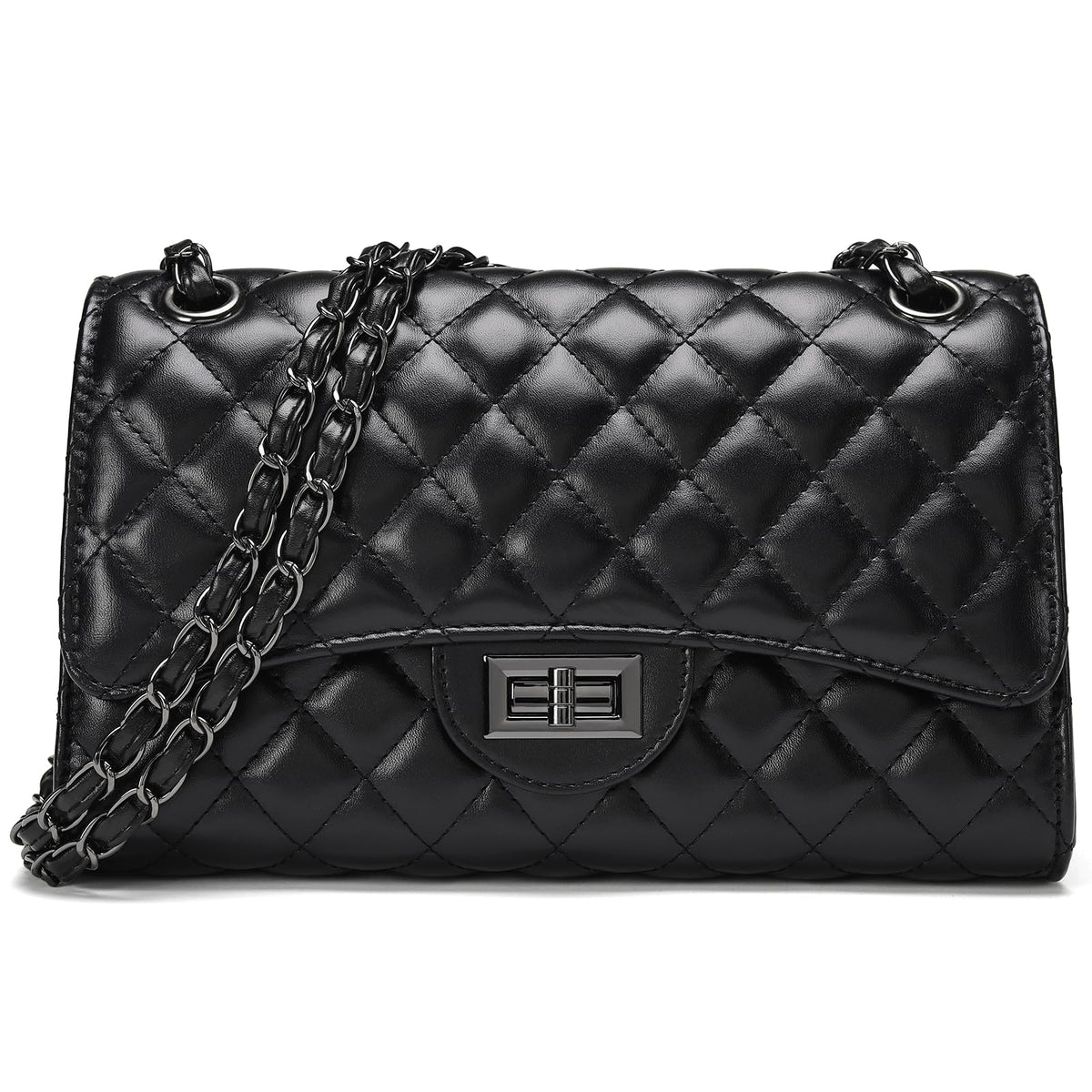 Quilted Leather Crossbody Bags for Women Trendy Ladies Shoulder Purse Satchel HandBag with Chain Strap