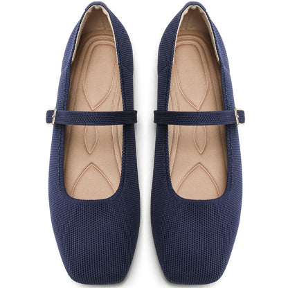 Women's Mesh Mary Jane Flats, Soft Square Toe Ballet Shoes for Work
