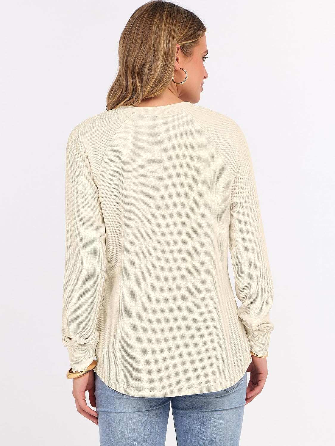 ANRABESS Women's Waffle Knit Henley Top Long Sleeve Shirts