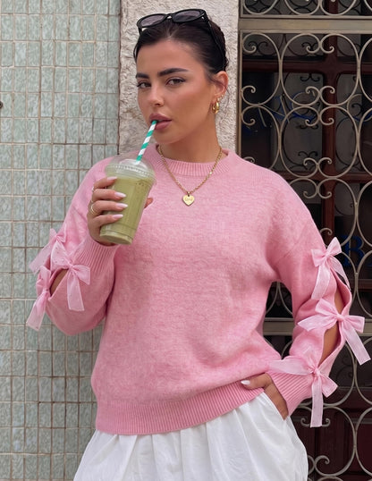ZESICA Cute Bow Long Sleeve Oversized Sweaters
