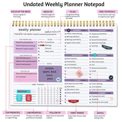 Thboxes Weekly Desk Planner, 8.5x11 In To Do List Notepad, 52 Sheets