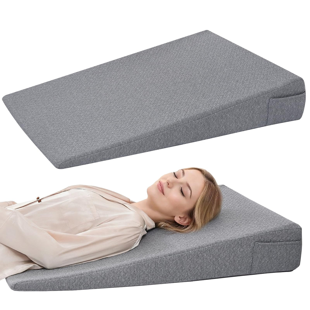 Vekkia King Bed Wedge Pillow for Headboard Gap, 0–6" Gap Filler with Side Pockets & Washable Cover, Gray 76"X10"x6"