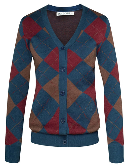 GRACE KARIN Cardigan Sweaters for Women - Argyle Sweater