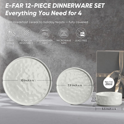 E-far Stoneware Dinnerware Set, 16-Piece Plates and Bowls Sets for 4