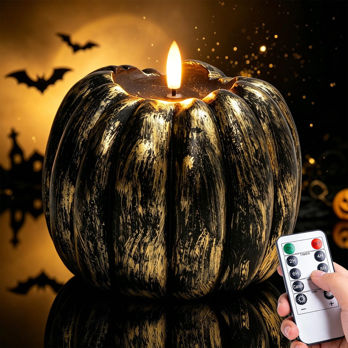 Fall Decor, Fall Decorations for Home - Flameless Pumpkin Candle with Timer Remote - Room Bedroom Table Farmhouse Decor for Halloween, Thanksgiving, Orange+white