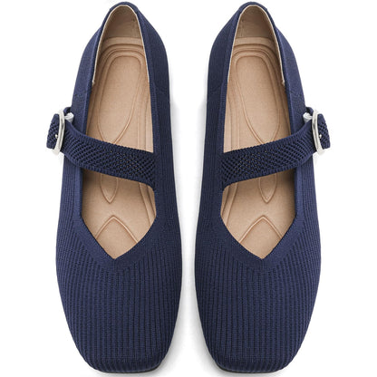 Women's Mesh Mary Jane Flats, Soft Square Toe Ballet Shoes for Work