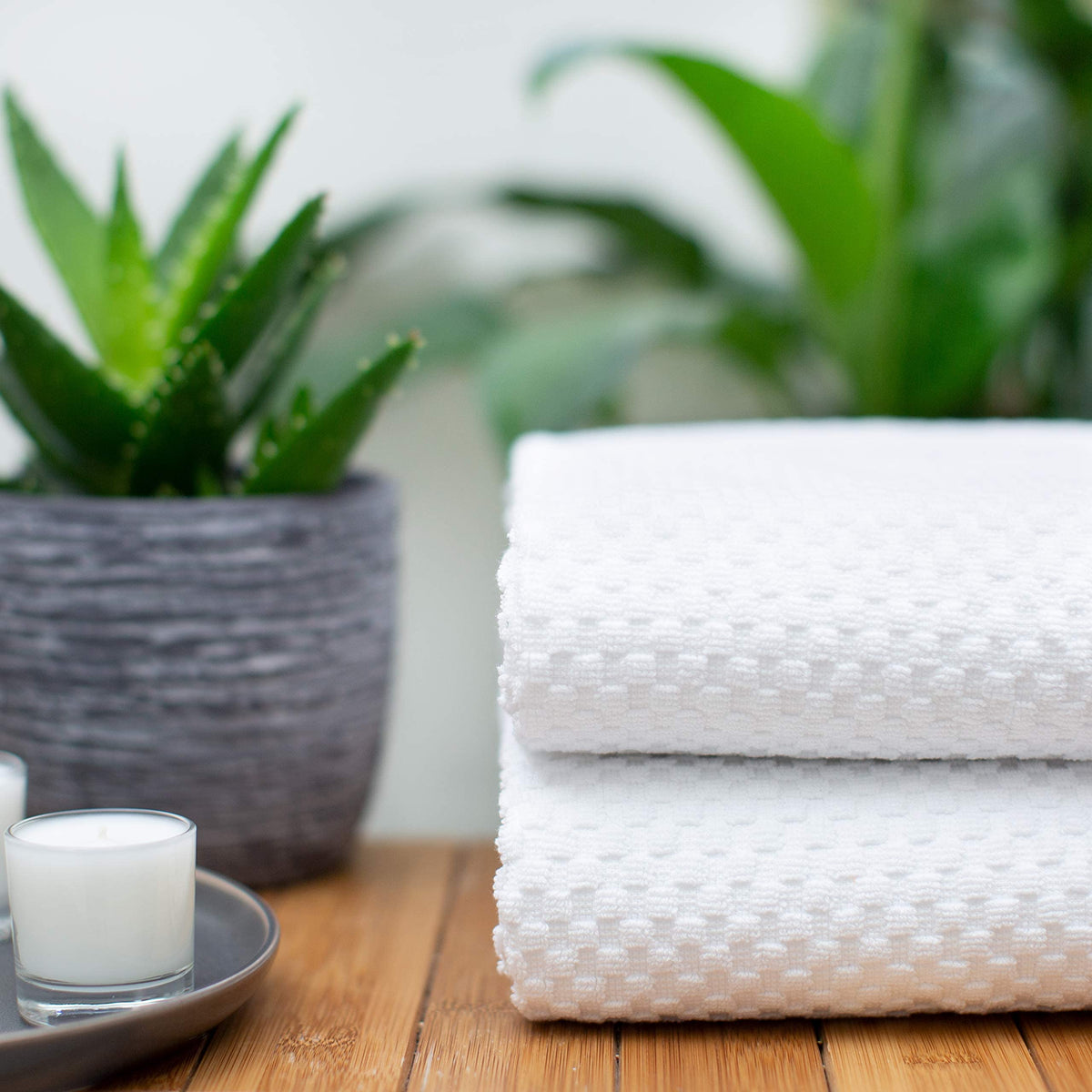 Cotton Craft- Euro Spa Set of 4 Luxury Waffle Weave Bath Towels, Oversized Pure Ringspun Cotton, 30 Inch X 56 Inch, White