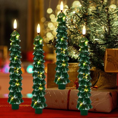 Green Christmas Tree Flameless Taper Candles Battery Operated Remote Timer