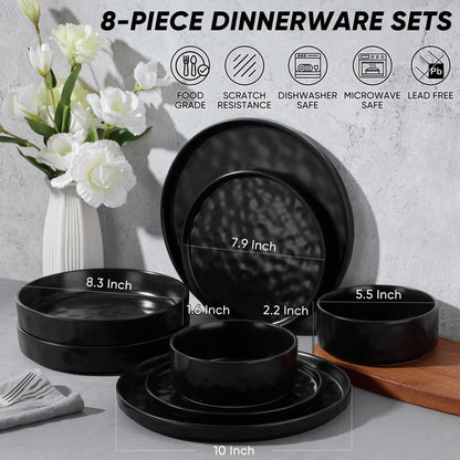 E-far Stoneware Dinnerware Set, 16-Piece Plates and Bowls Sets for 4