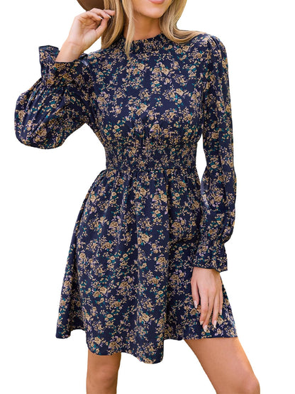 CUPSHE Women Mock Neck Floral Smocked Waist Mini Dress