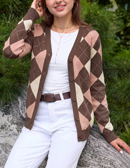 GRACE KARIN Cardigan Sweaters for Women - Argyle Sweater