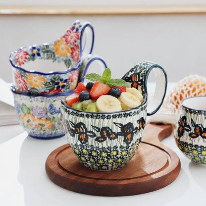 Alma Handpainted Microwavable Soup Bowl with Loop Handle 18.6Oz, Cereal Bowl with Handle