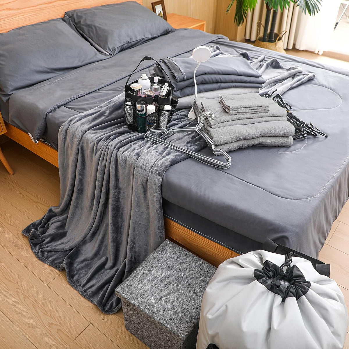42 Pcs College Dorm Essentials Set Twin XL Bedding Bundle Bedding Bathroom and Storage Supplies